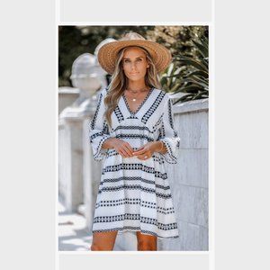 Geo Print V-Neck Long Sleeve Mini Dress by Cupshe